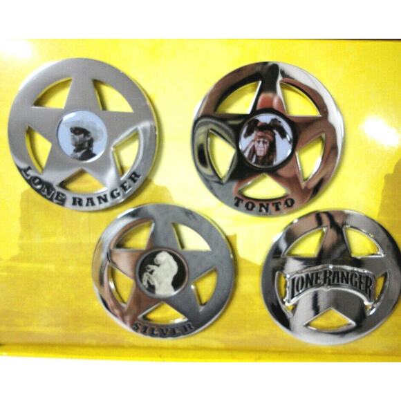 Disney Set (4) Lone Ranger Tonto Police / SHERIFF BADGE PIN SET Limited Edition! - Picture 2 of 9